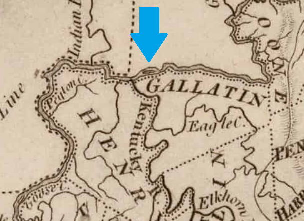 arrw pointing to island on Ohio River near Gallatin